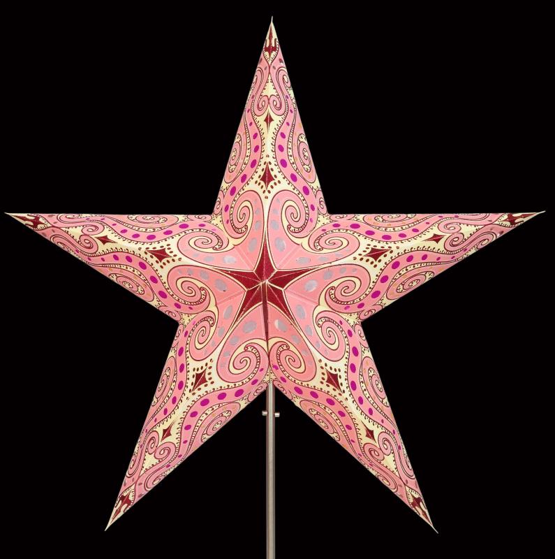 Mandala Glitter Pink  - Faltbarer Leuchtstern, Weihnachtsstern aus Papier mit 5 Zacken, 60 cm